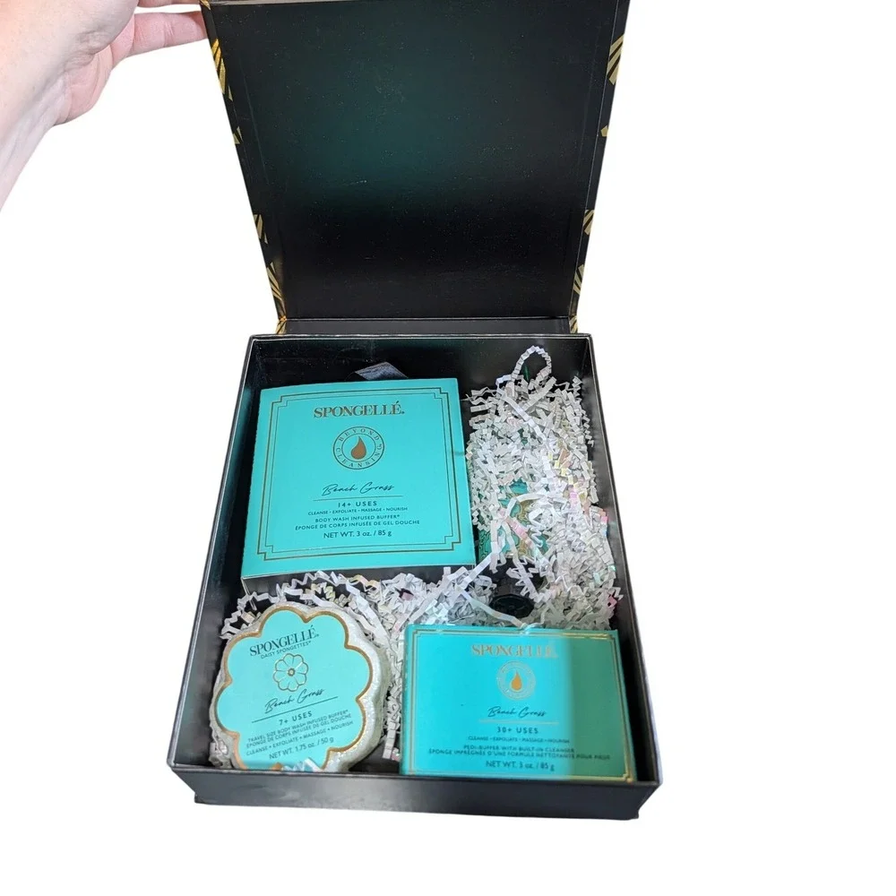Spongelle Beach Grass Gift Set Body Buffer Spongette Pedi Buffer Hand Cream